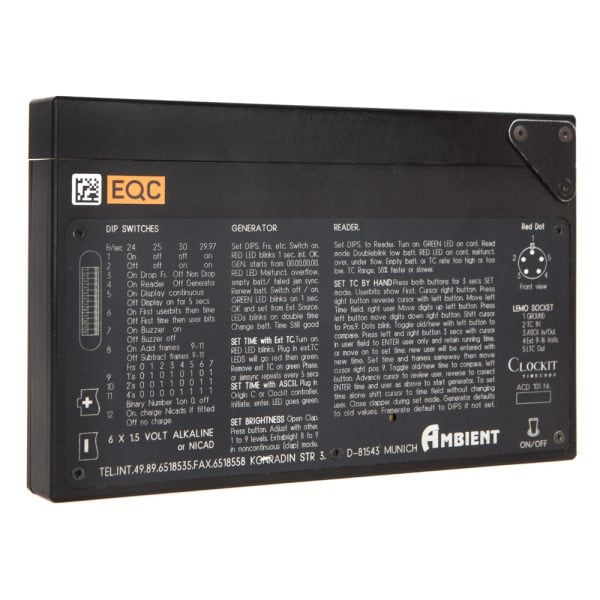 Ambient Clockit Master Klappe ACD101 Timecode-Klappe mit Quarzoszillator-Genauigkeit unter 1 Frame pro Tag.