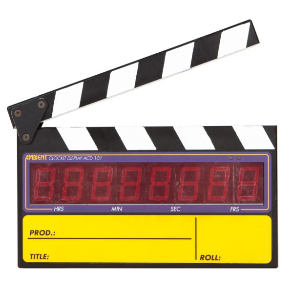 Ambient Clockit Master Klappe ACD101 Timecode-Klappe mit Quarzoszillator-Genauigkeit unter 1 Frame pro Tag.