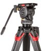 SpeedLevel-Fluidkopf mit Kohlefaser-Stativ für Dokumentar-, News- und Unternehmensproduktionen bis 12 kg Rig-Gewicht. Das Sachtler aktiv8T mit Flowtech 75mm MS Stativ wiegt etwa 6,6 Kilogramm komplett aufgebaut.