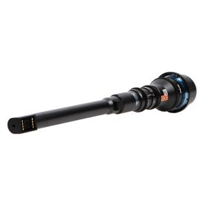 Laowa 24mm T14 Periprobe-Objektiv PL Mount mit blau markiertem Blendenring und langem Rohr.