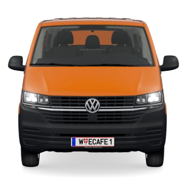 VW Bus T6 Doppelkabine-Transporter mit langem Radstand und Platz für sechs Personen samt Equipment.