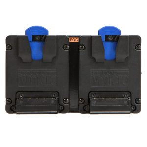 Bebob VMICRO2 Hotswap-Adapterplatte für zwei Micro-V-Mount-Akkus mit D-Tap-Ausgang und LED-Ladestandsanzeige.