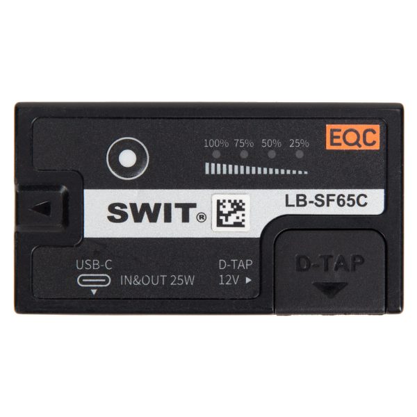 SWIT LB-SF65C NP-F-Akku mit D-Tap-Ausgang und USB-C-Anschluss für Ein- und Ausgabe.