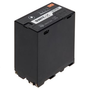 SWIT LB-SF65C NP-F-Akku mit 65 Wh Kapazität und vierstufiger LED-Ladestandsanzeige.