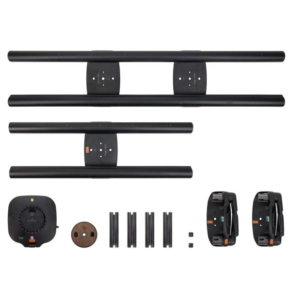 Syrp Magic Carpet PRO Slider Set mit kurzer und mittlerer Schiene sowie Schwungrad-Schlitten.