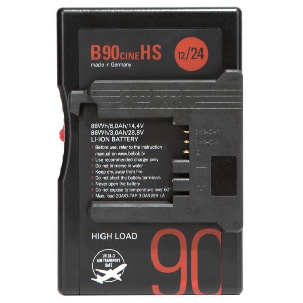 Bebob B90Cine HS B-Mount-Akku mit 86 Wh Kapazität, der sich im laufenden Betrieb hot-swappen lässt.