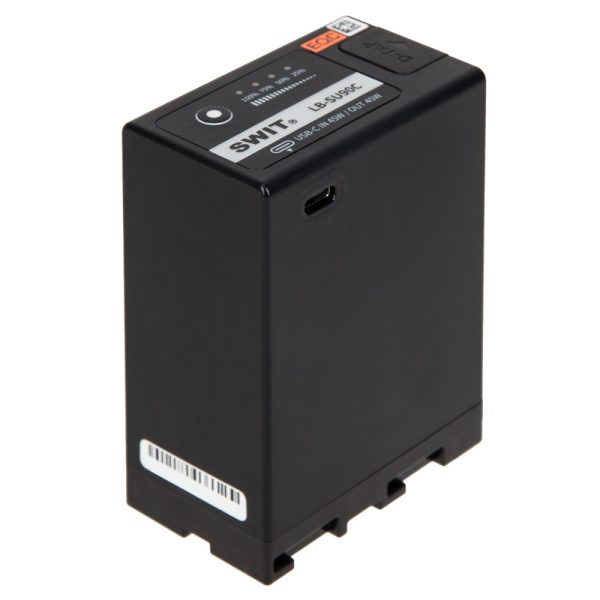 Swit LB-SU90C BP-U-Akku mit 90 Wh Kapazität und vierstufiger LED-Ladestandsanzeige.
