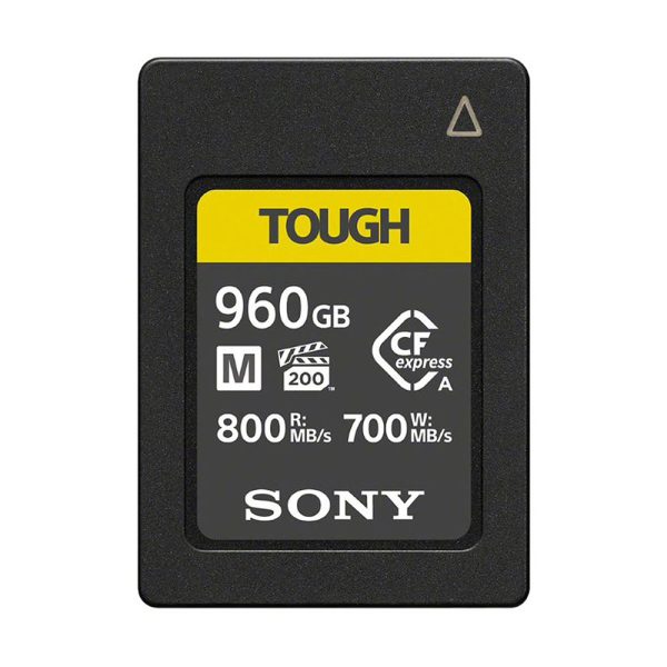 Sony CFexpress-Typ-A-Speicherkarte der TOUGH-Serie mit 960 GB und minimaler Schreibrate von 200 MB/s.