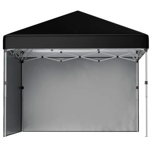 Faltbares Zelt 3x3 m mit schwarzem UV30+-Dach und grauen Seitenwänden auf Stahlrahmen.