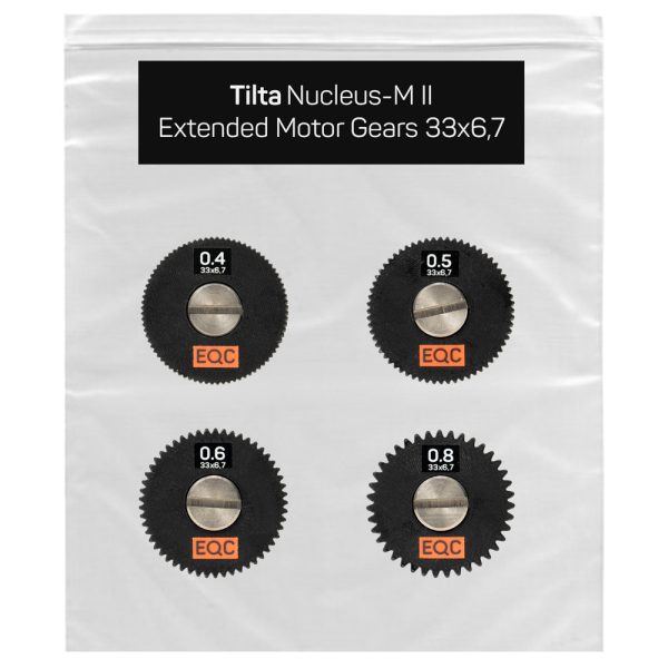 Tilta Nucleus-M II Extended Motor Gear Set mit Zahnrädern der Module 0.4, 0.5, 0.6 und 0.8 aus Carbon-Material.