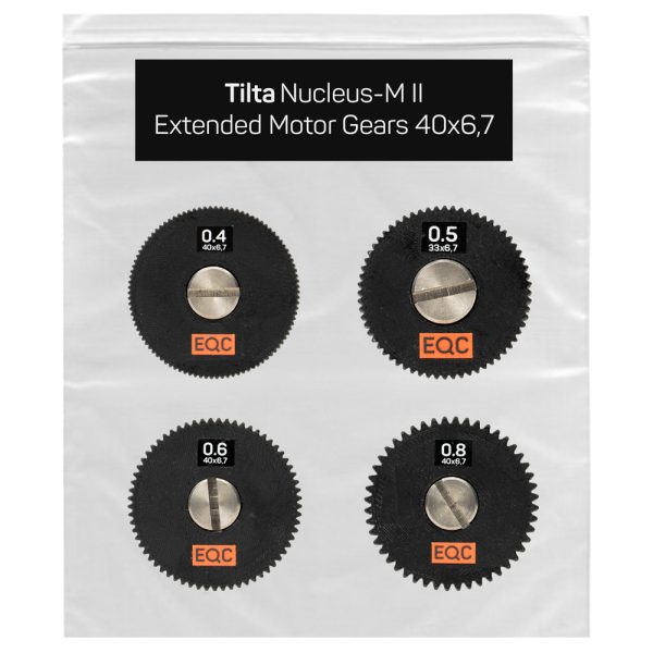 Tilta Nucleus-M II Extended Motor Gear Set mit Zahnrädern der Module 0.4, 0.5, 0.6 und 0.8 aus Carbon-Material.