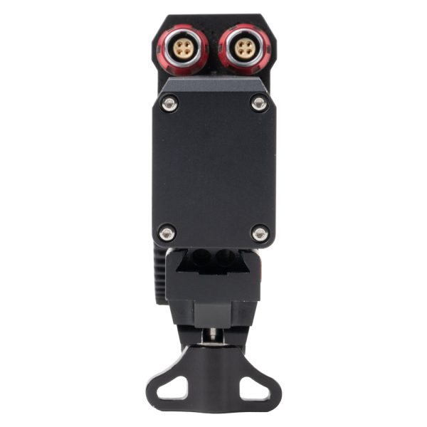 ARRI cforce Plus Objektivmotor von hinten mit zwei Anschlussbuchsen oben und der Rod-Klemme unten.