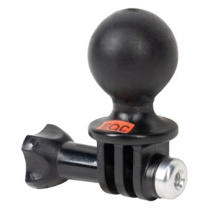 GoPro System Kugel-Mount Adapter mit Gummikugel, GoPro-Aufnahme mit Feststellschraube und Gewinde unten.