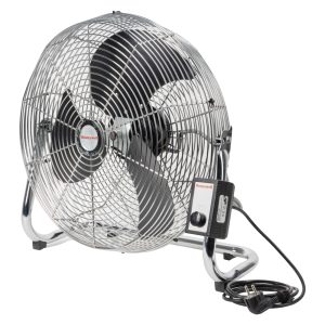 Honeywell HV-180E Windmaschine mit verchromtem Schutzgitter, Rohrgestell und Drehregler am Netzkabel.