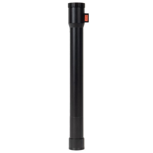 Laowa 24mm T14 Periprobe mit separatem schwarzem Tubus-Element, stehend von der Seite gesehen.