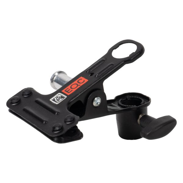 Manfrotto 275 Mini Federklemme mit Zapfen und drehbarer Buchse mit Feststellschraube, schräg von vorne.