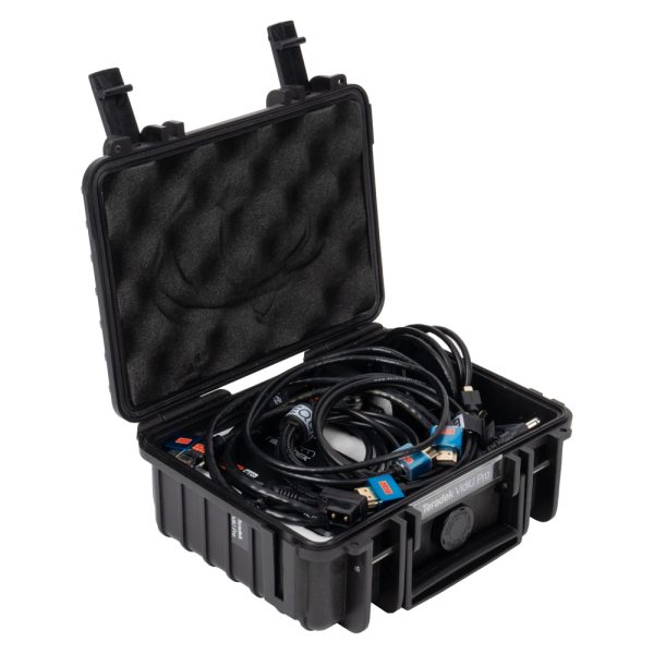 Teradek VidiU Pro mit Zubehör verstaut im geöffneten Transportkoffer mit Schaumstoffdeckel.