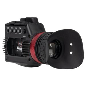Zacuto Gratical HD elektronischer Sucher von hinten mit großer Augenmuschel, rotem Ring und Funktionstasten.